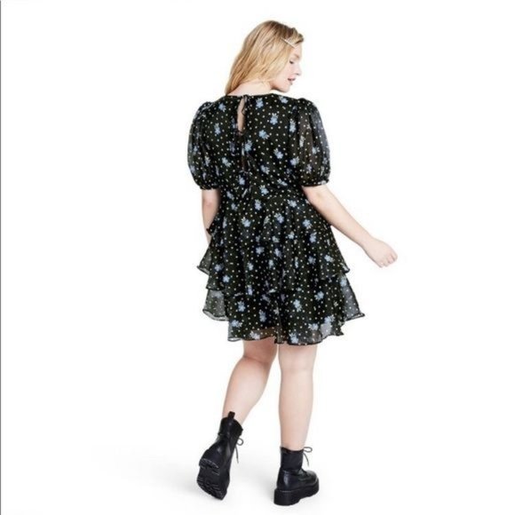 Sandy Liang For Target Dress Small Floral Short Puff Sleeve Tiered Polka Dot New - Picture 14 of 17
